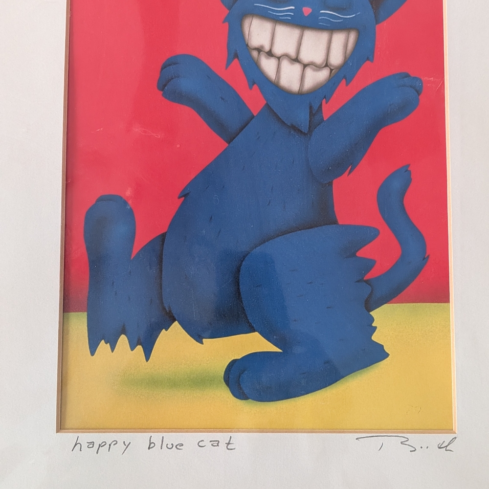 "Happy Blue Cat" Sign Litho by T. Booth